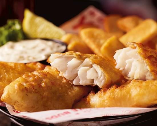 Arctic Cod Fish & Chips · Hand-battered, golden-fried cod fillets with Steak Fries and Dill’d & Pickl’d Tartar Sauce.