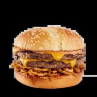 Haystack Tavern Double® Burger · American cheese, Campfire Mayo and onion
straws.