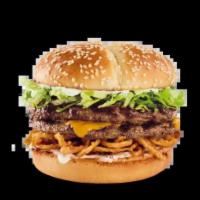 Cowboy Ranch Tavern Double® Burger · Ranch, Whiskey River® BBQ Sauce, crispy onion
straws, American cheese and lettuce.