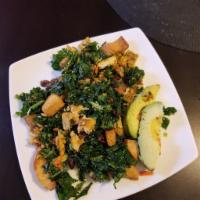 Fully Loaded Kale Salad · Fresh kale marinated in virgin olive oil and pink Himalayan salt, tossed with nutritional ye...