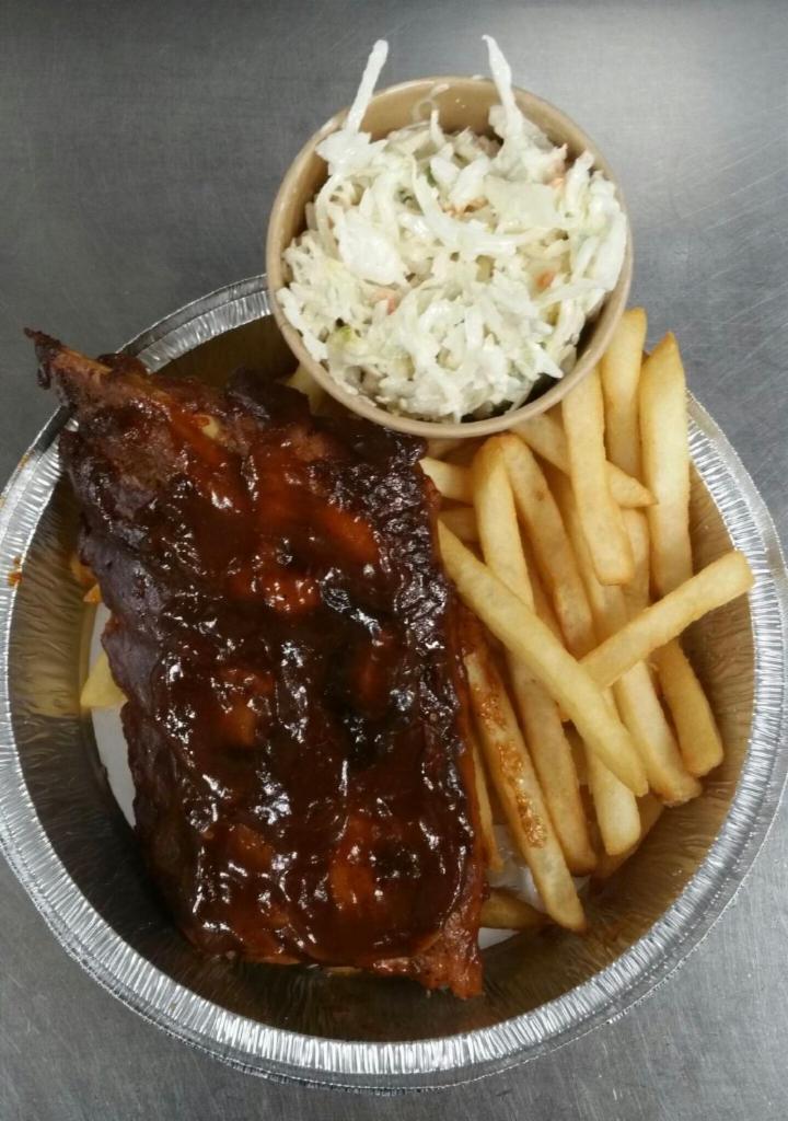 BBQ BABY BACK RIBS · Served with French fries, coleslaw