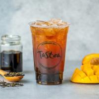 Bootea Shaker Special Tea · Mango, peach, & pineapple tea with black jelly.