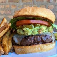 3. The Guac Burger · Guacamole, Pepper Jack cheese, pickled jalapenos, lettuce, tomato, dill pickles. USDA Prime ...