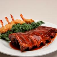 Ribs and Shrimp Combo Dinner · Half slab and 4 shrimp. Served with choice of side, french fries and a roll. 