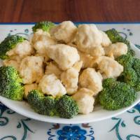 Chicken with Broccoli · Served with steamed rice.