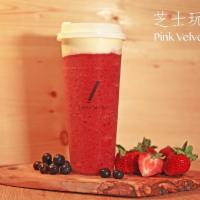 Pink Velvet Berry · Strawberry, blueberry, jasmine tea and milk cap.