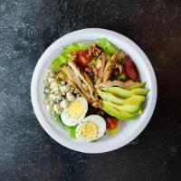 California Cobb Salad · Romaine lettuce, tomato, grilled chicken breast, chopped avocado, crumbled bleu cheese, smok...