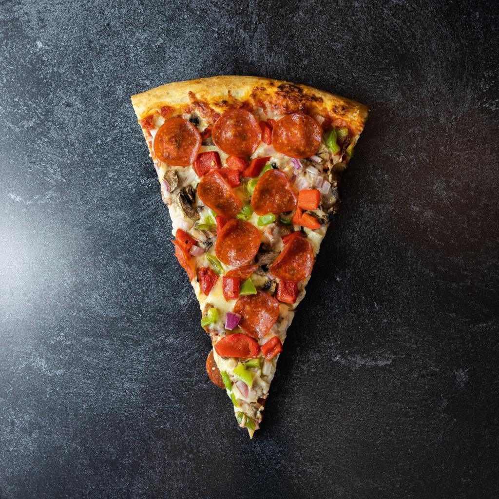 Factory Special Jumbo Slice · Sausage, pepperoni, mushrooms, green peppers, red peppers and onions come together to create this mouthwatering combination.