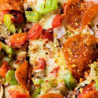 Factory Special Pizza · Sausage, pepperoni, mushroom, green pepper, red pepper and onion. 