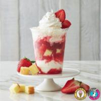 Strawberry Shortcake Sundae · Sweet cream ice cream, yellow cake chunks, strawberry puree and whipped cream.