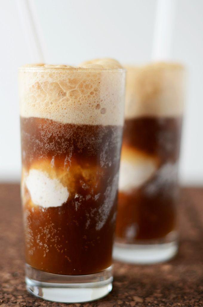 Root Beer Float · Vanilla ice cream floating in bubbly foamy root beer.