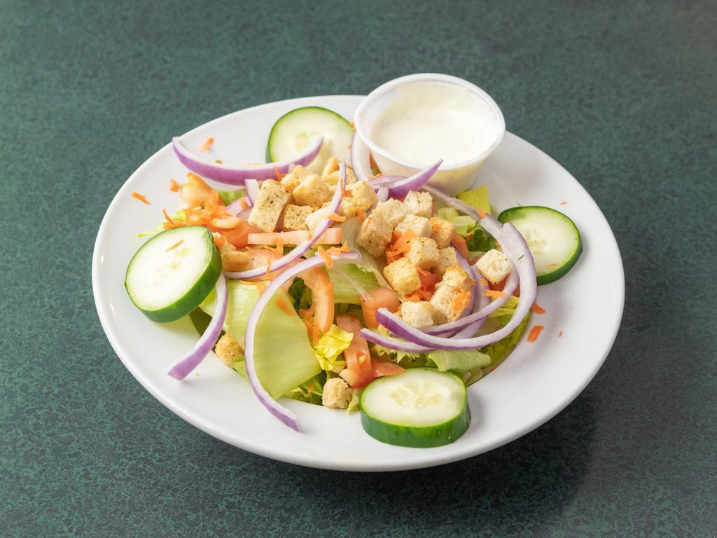 House Salad  · Tomatoes, Cucumbers, Red Onions, Shredded Carrots and Croutons