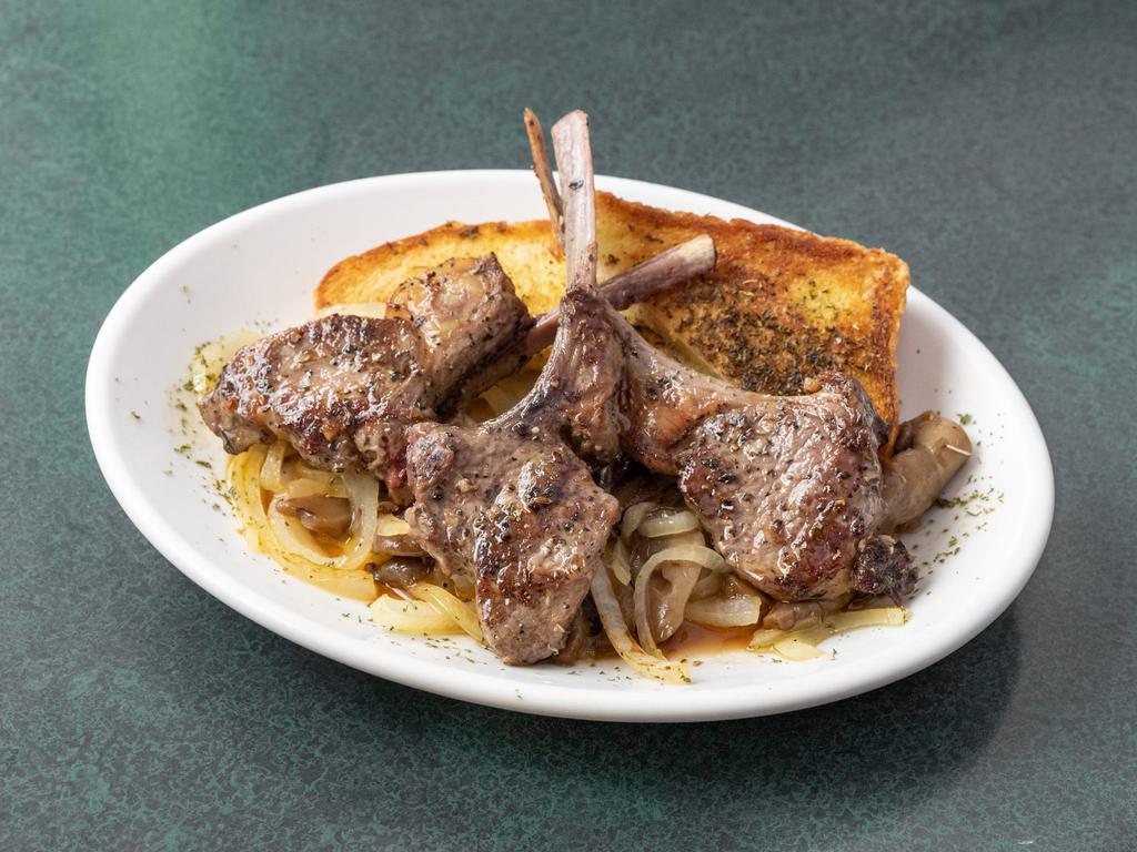Lamb Chops  · Served with Grilled Onions, Sauteed Mushrooms, Mashed Potatoes and Garlic Toast