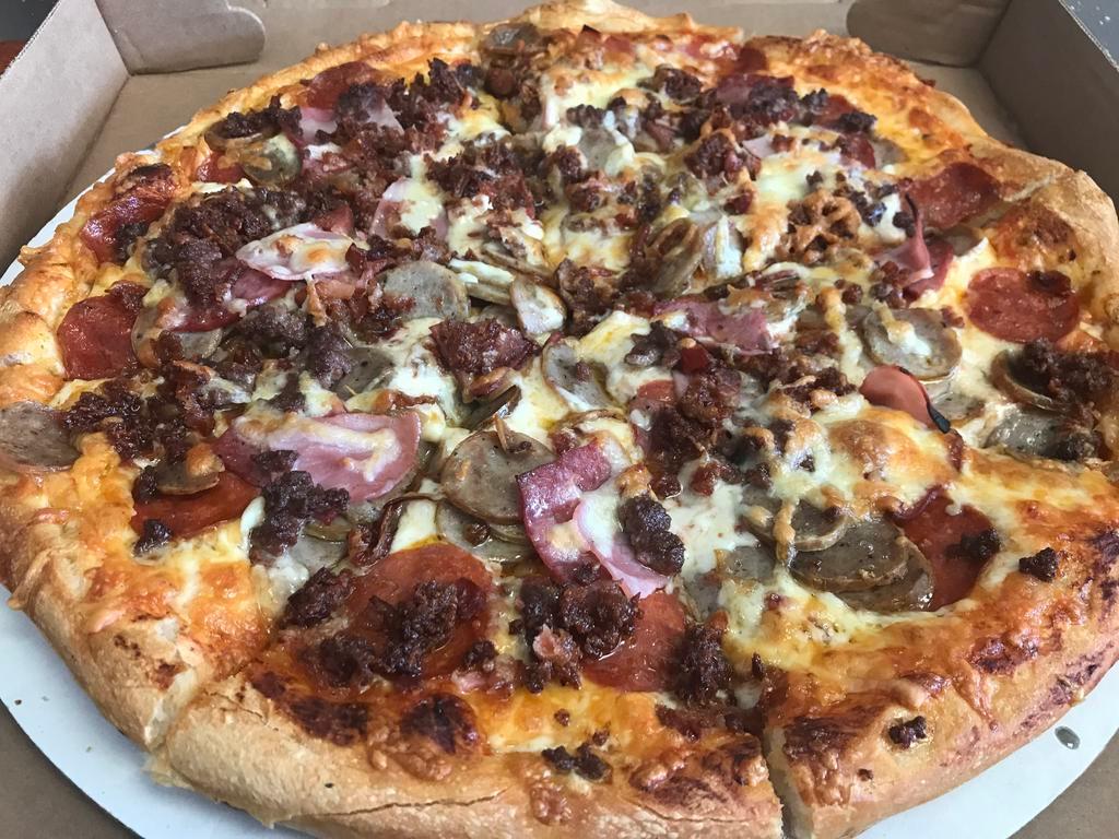 Meat Lovers Pizza · Pepperoni, sausage, meatballs, hamburger, bacon, ham.