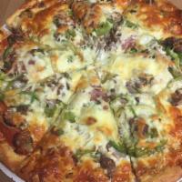 Christos' House Special Pizza · Pepperoni, sausage, onions, peppers, mushrooms, salami, hamburger.