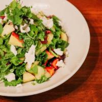 Apple Chopped Salad Dinner · Apples, spinach, kale, cucumber, red pepper, dried cranberries, goat cheese, in a herb wine ...