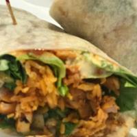 Thai Chicken Wrap · Chicken breast, rice, carrots, lettuce, cucumbers, crisp Chinese noodles with spicy peanut s...