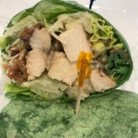 Chicken Caesar Wrap · Chicken breast, romaine lettuce, fresh Parmesan cheese and Caesar dressing. Add bacon for an...