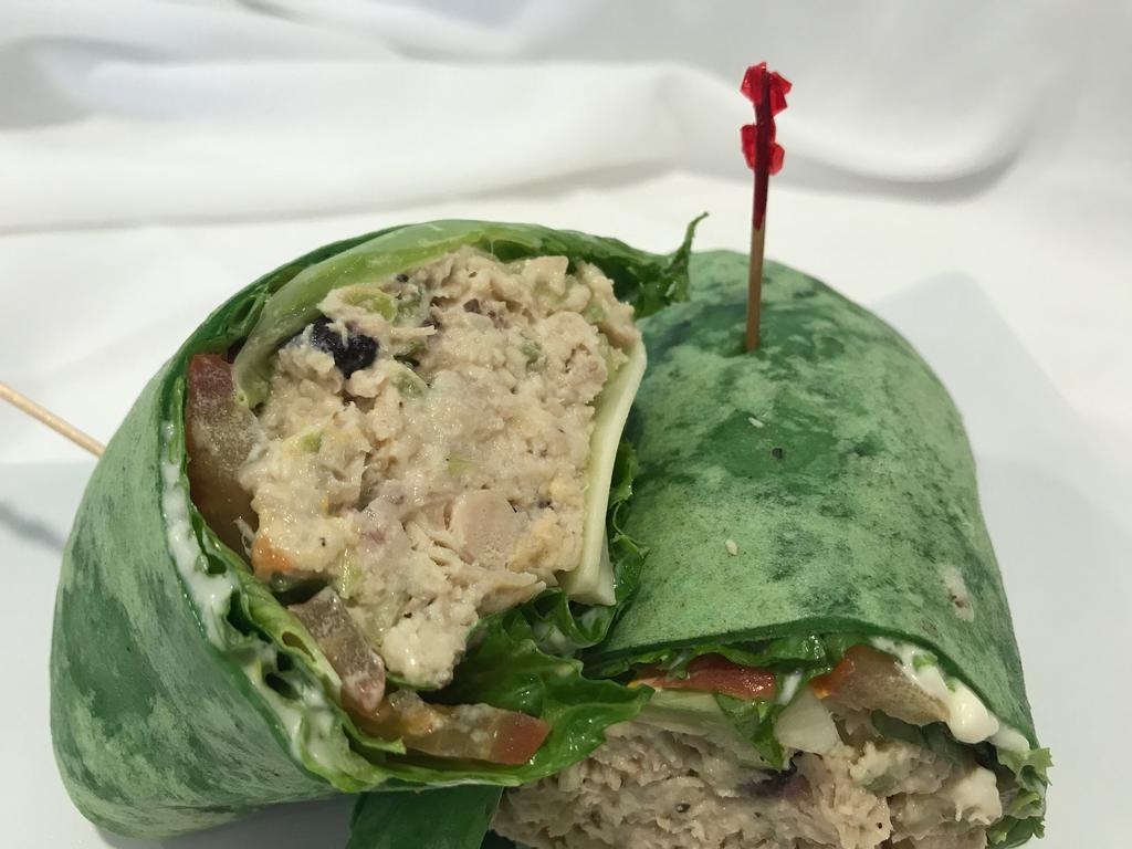 Chicken Salad Wrap · Mayonnaise, cranberries, celery, lettuce, tomato and pepper jack cheese.