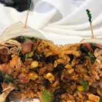 Regular Burrito · Tortilla, meat, beans, rice, corn, pico and salsa.