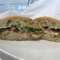 Baja Chicken · Full breast of chicken, jalapeno, melted pepper jack cheese, with chili aioli, lettuce, toma...