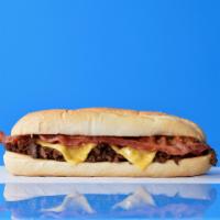 Fatties Bacon Cheesesteak · 8” Philly cheesesteak loaded with grilled steak, melted cheese and smoked bacon on a toasted...