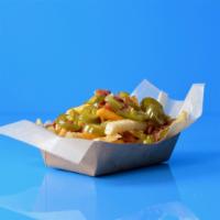 Jalapeno Bacon Cheese Fries · Waffle fries topped with melted American cheese sauce and smoked bacon and jalapenos.
