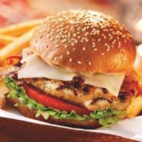 7. Supreme Chicken Burger · Chicken breast, ham, cheese, lettuce, tomato, onions, potato sticks, ketchup, mayo, and hous...