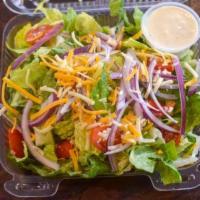 Full House Salad · romaine lettuce, grape tomato, onion, cheddar cheese