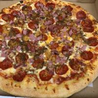 Meat Lovers Pizza · Pepperoni, ground beef, sausage, ham and bacon.