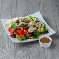 Cobb Salad · Baby mixed greens, Rockys organic chicken, avocado, applewood-smoked bacon, Gorgonzola chees...