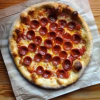 WOOD-FIRED CLASSIC PEPPERONI PIZZA  · Old world meets New World: Ezzo pepperoni, mozzarella and san marzano tomato on house ale-in...
