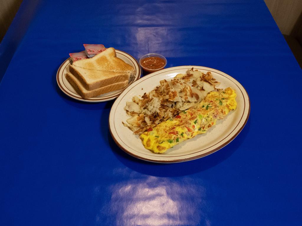 Denver Omelet · 3 Egg omelet with ham, onions, green peppers