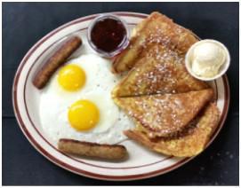 French Toast and Things · 3 slices of French toast, 2 eggs any style, 2 bacon or sausage.