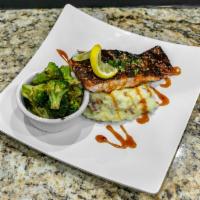 Blackened Salmon · Blackened salmon filet, pan seared or grilled. Served with your choice of 2 sides.