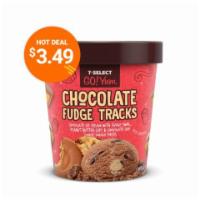 7-Select GoYum Fudge Tracks Pint · Chocolate ice cream with fudge swirl, peanut butter cups and chocolate chip cookie dough pie...