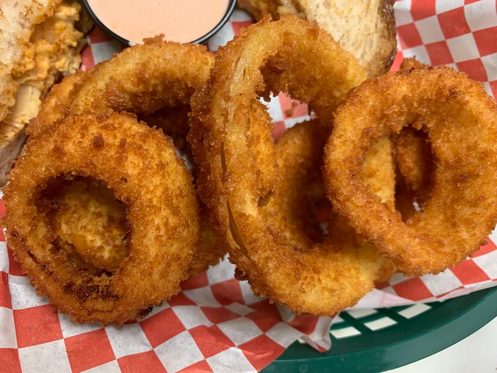 Onion Basket · Golden brown onion rings served with Ranch or Honey Mustard.