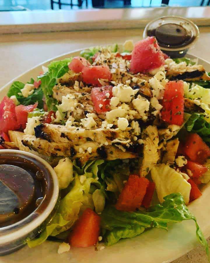 Grilled Chicken Salad · Your choice of fresh garden mix or Caesar salad topped with deliciously marinated chicken.