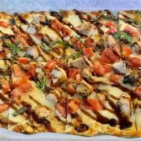 CHICKEN CAPRESE · Grilled chicken, Italian seasoning, mozzarella, tomato, basil, and a balsamic drizzle
