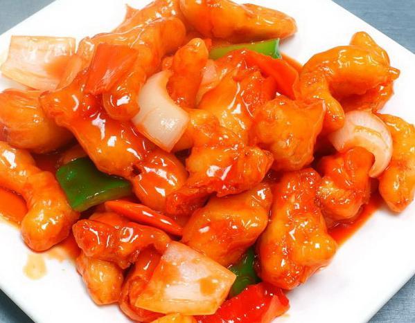 L11. Sweet and Sour Chicken Dinner · Served with egg roll and pork fried rice.
