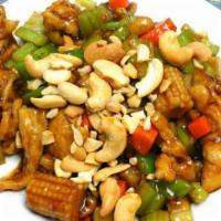 L14. Chicken with Cashew Nuts Dinner · Served with egg roll and pork fried rice.