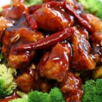 L22. General Tso's Chicken Dinner · Served with egg roll and pork fried rice. Hot and spicy.