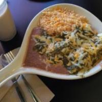 Enchiladas · Two grilled corn tortillas filled with choice of filling topped with sauce (red or green) an...
