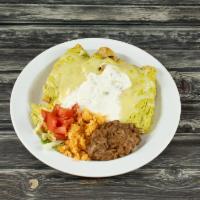 Enchiladas Verdes · Green Enchiladas, served with your choice of meat ans served with refried beansand rice.