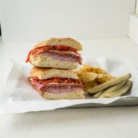 Italian Combo Sandwich · Ham, soppressata, Genoa salami, pepperoni, imported provolone, lettuce, tomato, vinegar pepp...
