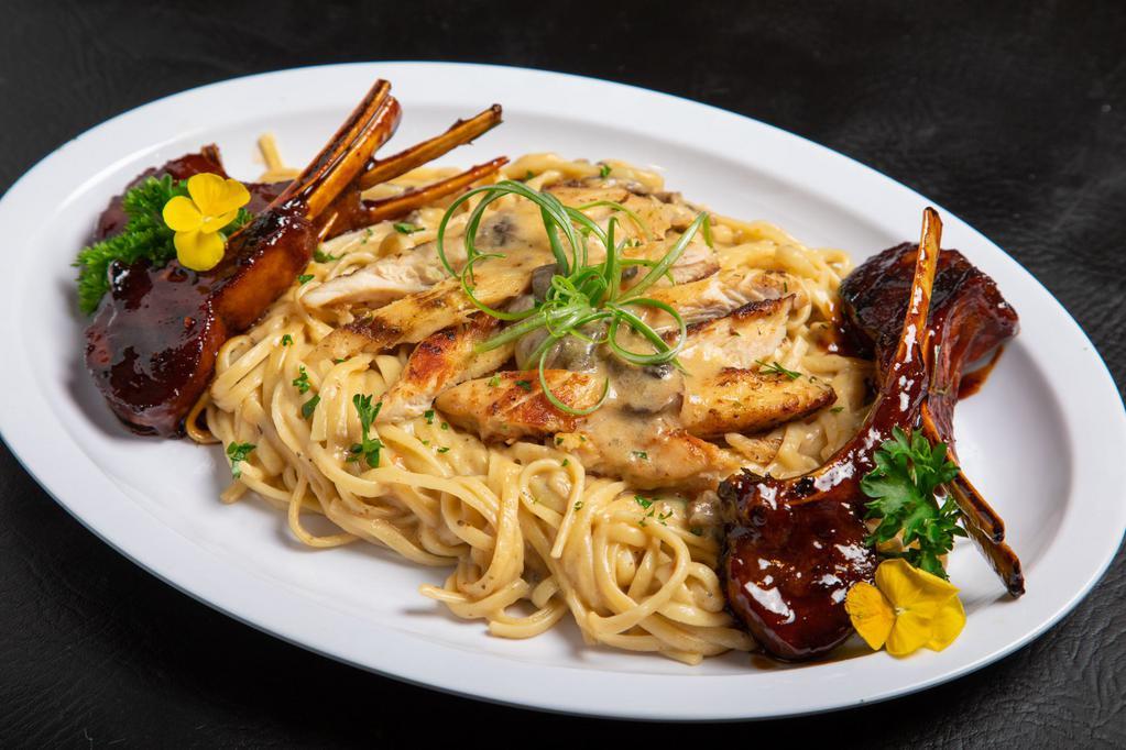 Lamb Chop with Pasta · 3 lamb chops served with 1 main dish and side of choice