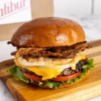 Single Bacon Cheeseburger by Calibur Express · By Calibur Express. 1/4 lb fresh, organic, grass fed California beef with American cheese an...