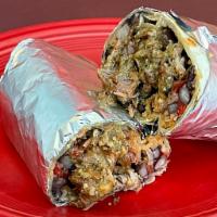 Valencia Chile Verde Burrito by Papalote · By Papalote Mexican Grill. Pork in our tangy serrano - tomatillo sauce, black beans, spanish...