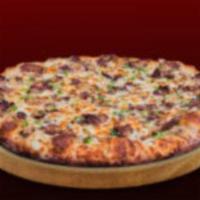 Philly Cheese Steak Pizza · Cheese sauce, steak, mushroom, green pepper, onion.