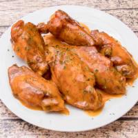 6 Hot Wings · Served fried crispy with your choice of sauce. Medium, hot, BBQ, or lemon pepper.

